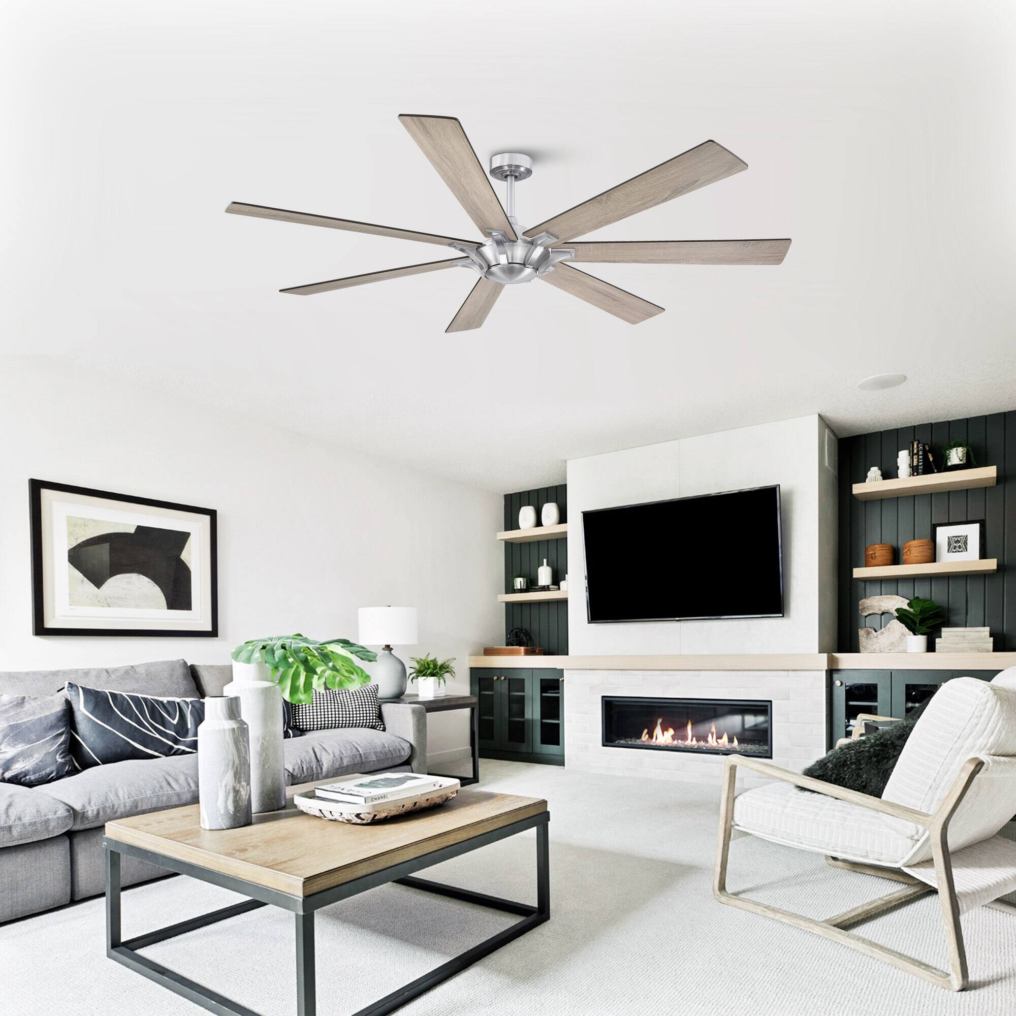 Angle. Parrot Uncle - 72" Farmhouse Oak Wooden 7-Blade Reversible Windmill Ceiling Fan without Light - Brushed Nickel.