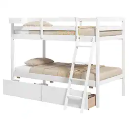 Costway - Twin Over Twin Bunk Bed with 2 Storage Drawers Ladder No Box Spring Needed - White