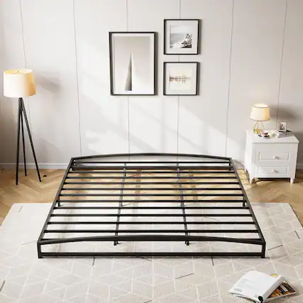 Front. Qeetex - King Low Bed Frame - 6 Inch Metal Platform, Noise-Free, Easy Assembly, Non-Slip, Black - Black King 6in.