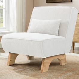 KERDOM - Upholstered Armless Accent Lounge Chair, Modern Living Room Sofa Chair with Pillow, Reading Corner Leisure Side Chair - White
