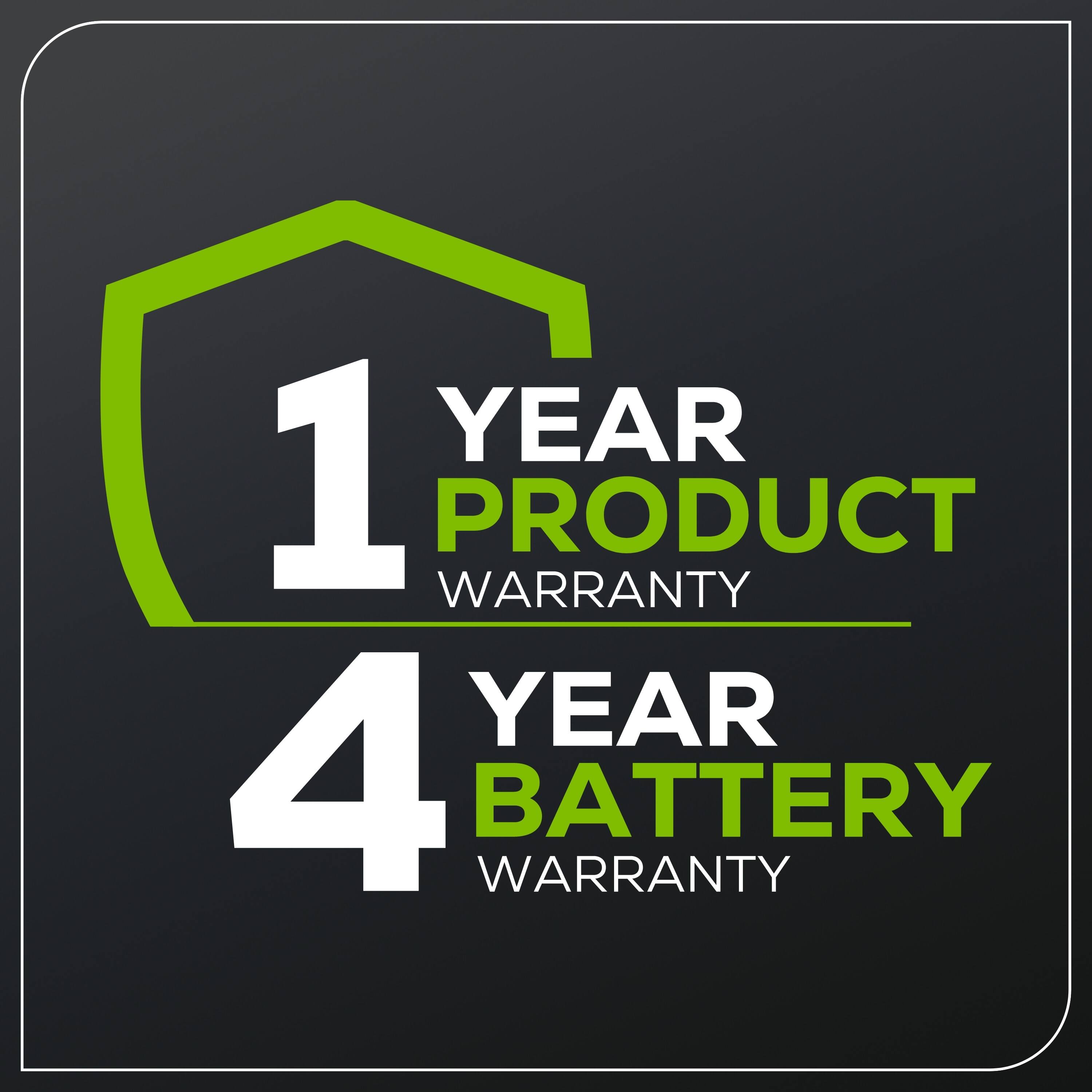 1 Year Product Warranty 4 Year Battery Warranty