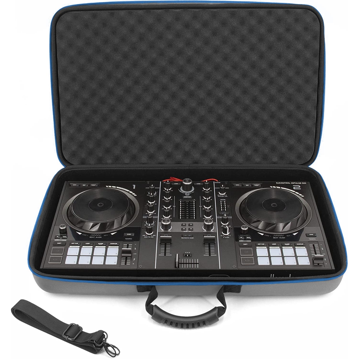 CASEMATIX - DJ Controller Case Fits Hercules Inpulse 500 – Hard Shell Mixer Travel Case with Foam Protection & Strap
