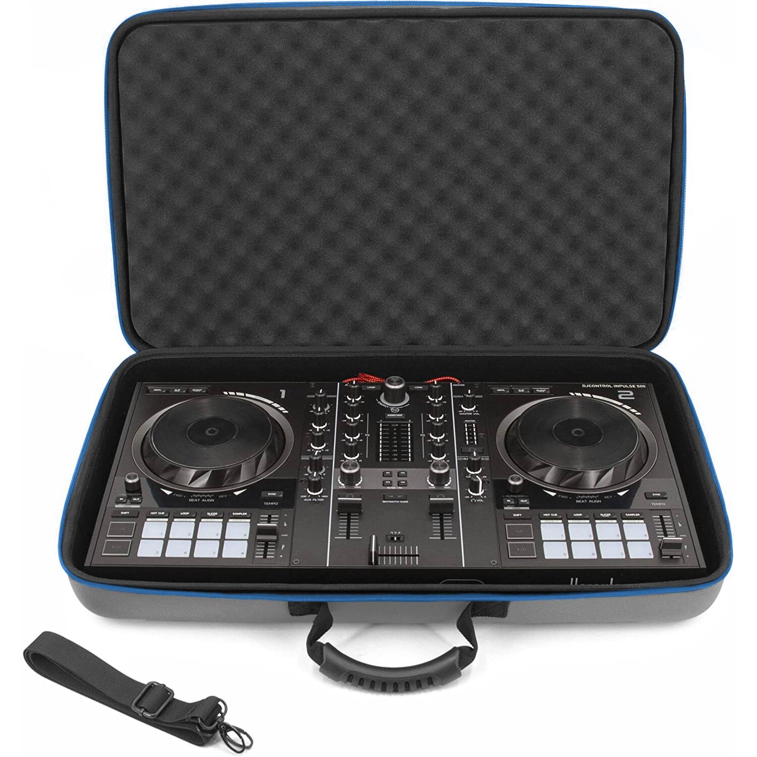 Front. CASEMATIX - DJ Controller Case Fits Hercules Inpulse 500 – Hard Shell Mixer Travel Case with Foam Protection & Strap.