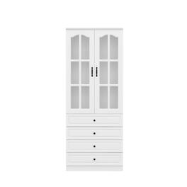 FUFU & GAGA - FUFU&GAGA Glass - Door Kitchen Pantry: Multi - Drawer Organizer with Adjustable Shelves for Dining Room - White