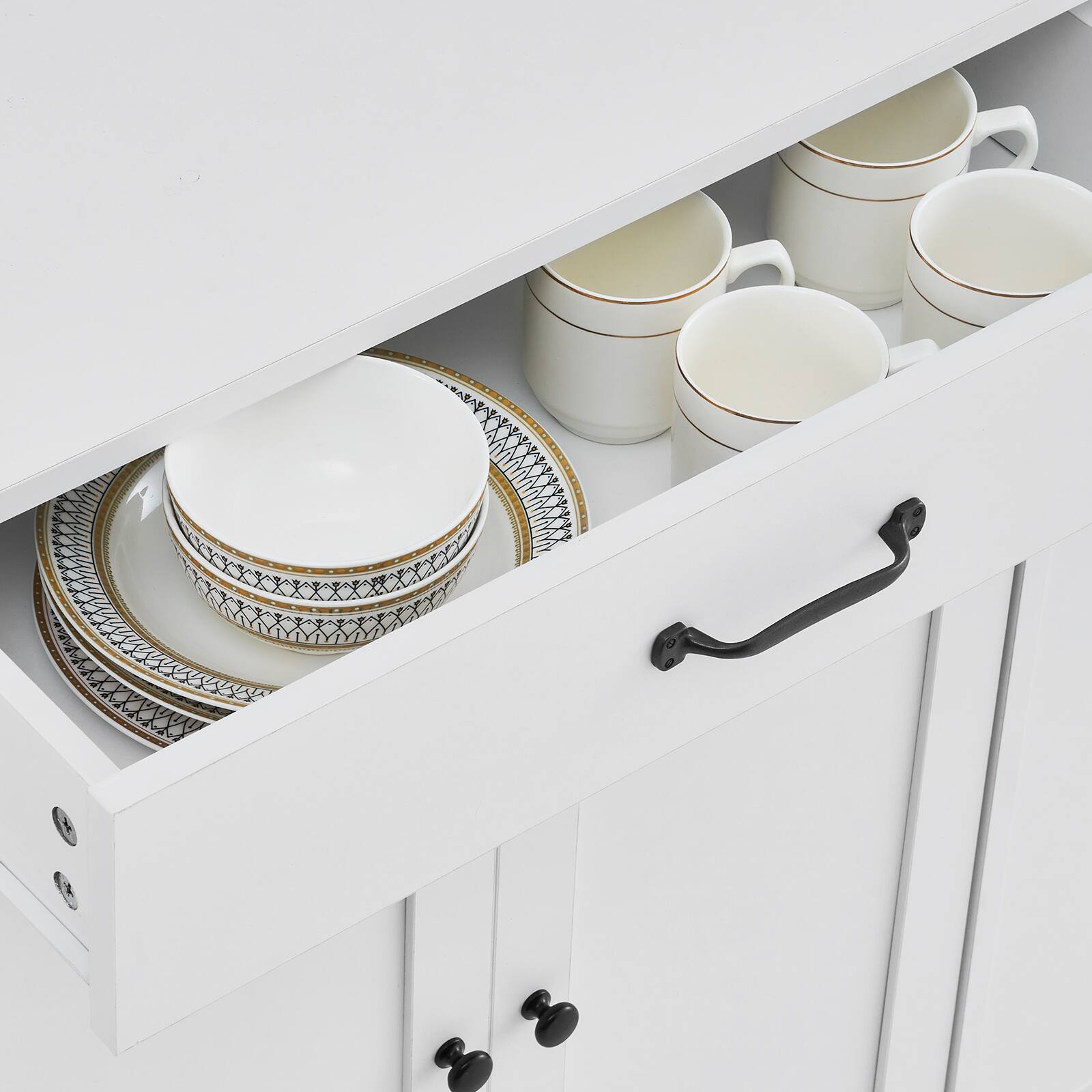 Alt View 4. Forest'nSky - 25.98" Kitchen Island Cart on Wheel with Charging Station,White - White.