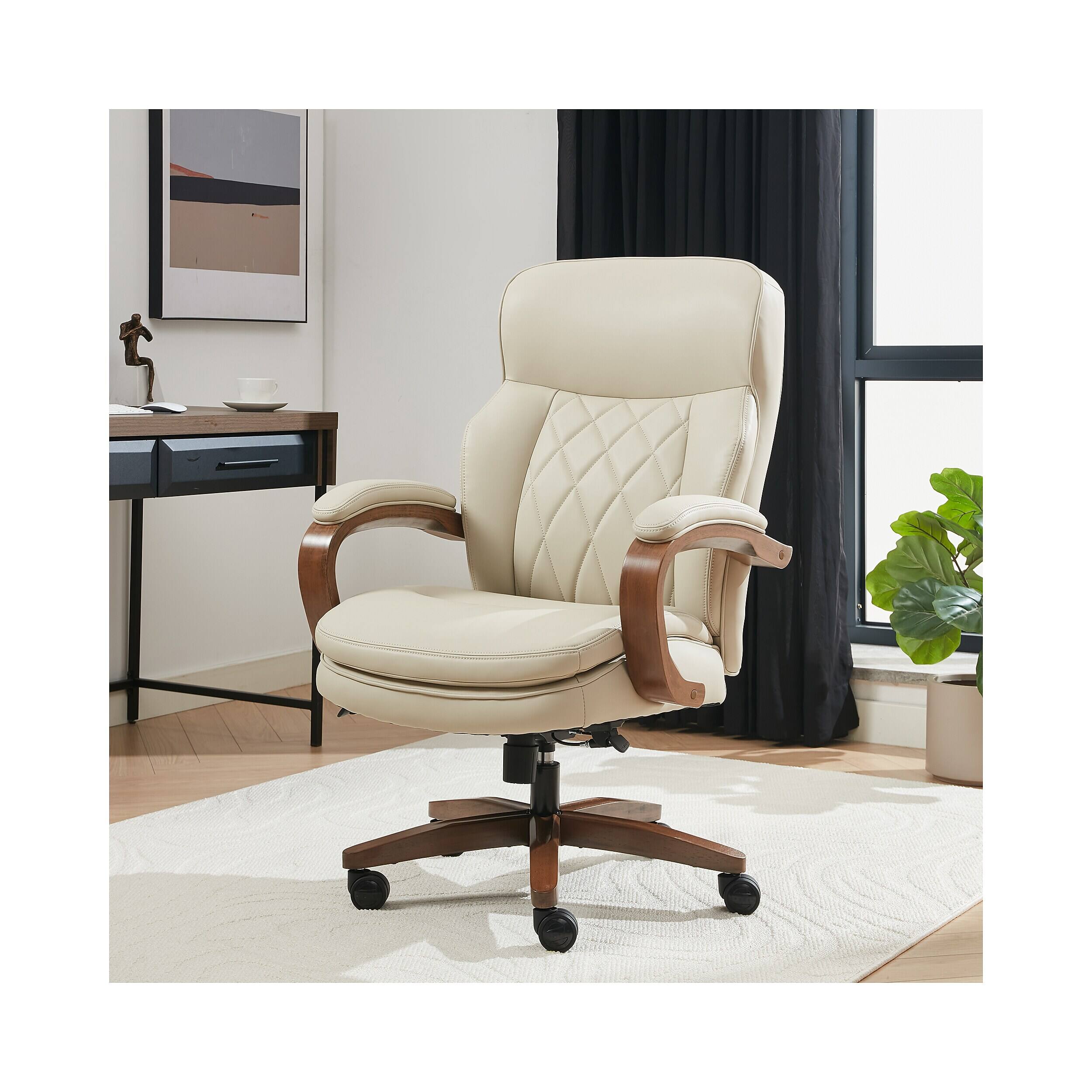 Alt View 1. La-Z-Boy - Colston Ergonomic Vegan Leather Swivel Executive Chair, Cream (60120-CRM) - Cream.