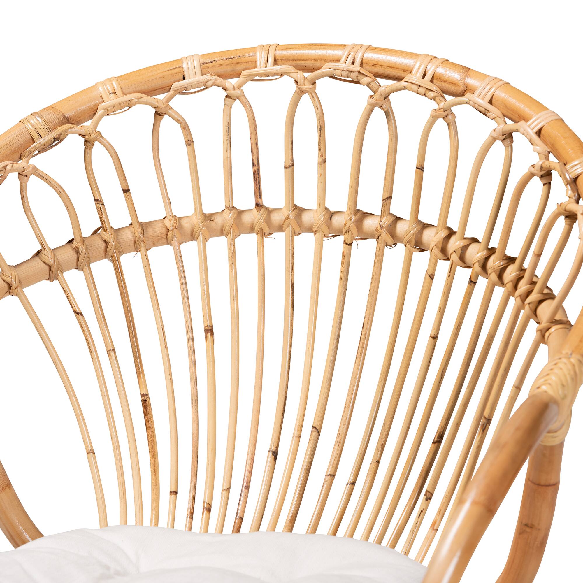 Alt View 1. bali & pari - Benicia Modern Bohemian Rattan Dining Chair - White/Natural Brown.