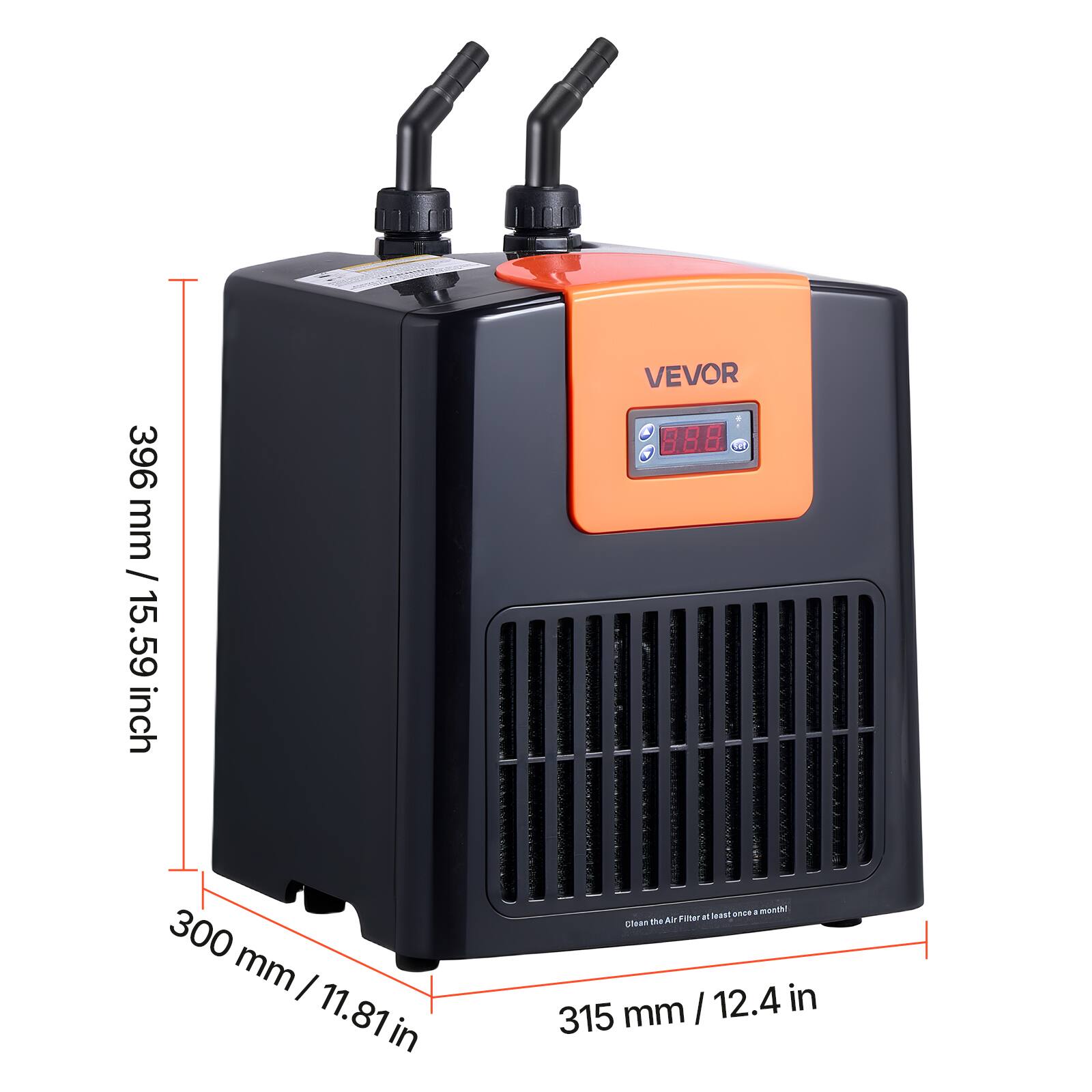 396 mm / 15.59 inch  
VEVOR  
8.88  
300 mm / 11.81 in  
315 mm / 12.4 in  

Clean the Air Filter at least once a month!