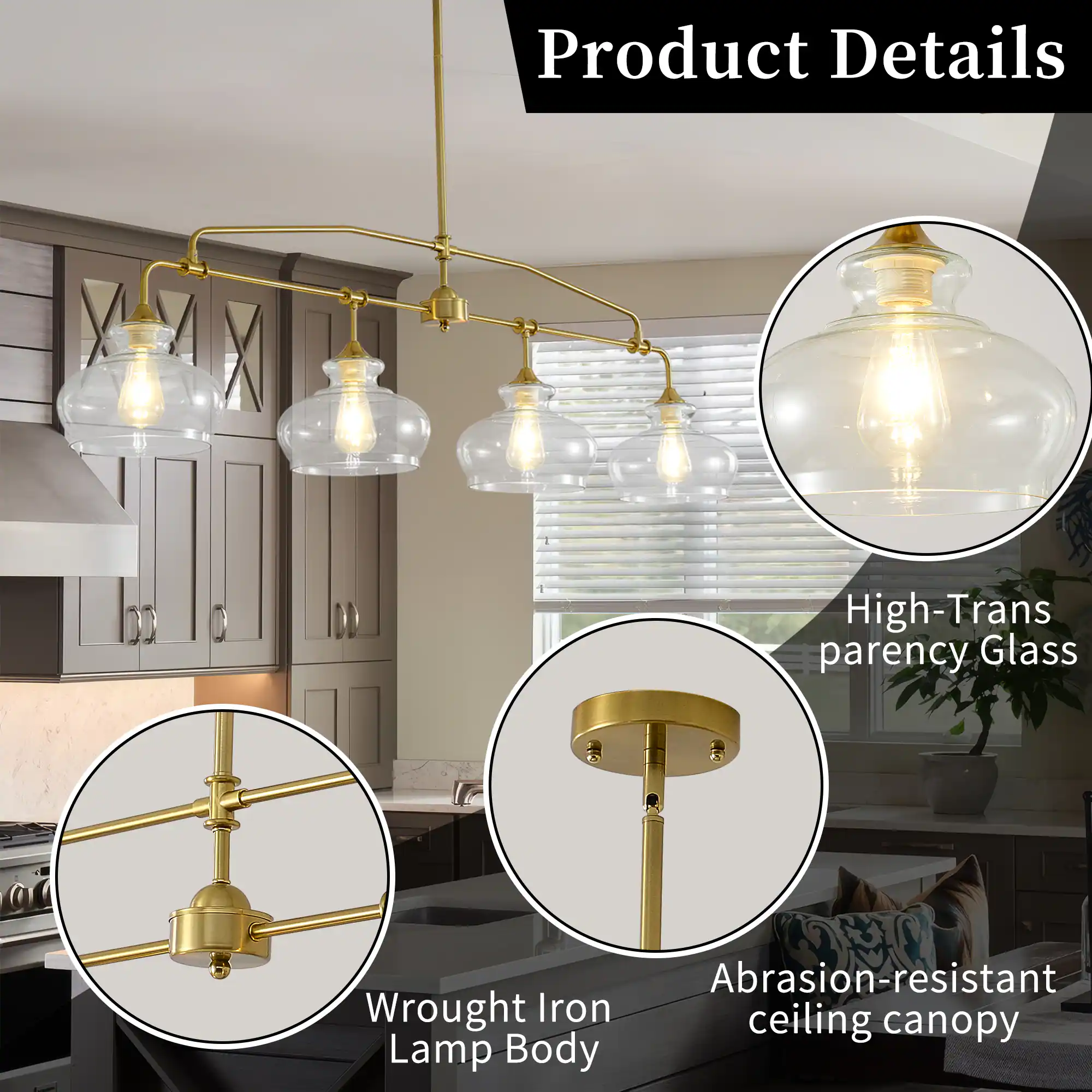 Product Details

- High-Transparency Glass
- Wrought Iron Lamp Body
- Abrasion-resistant Ceiling Canopy