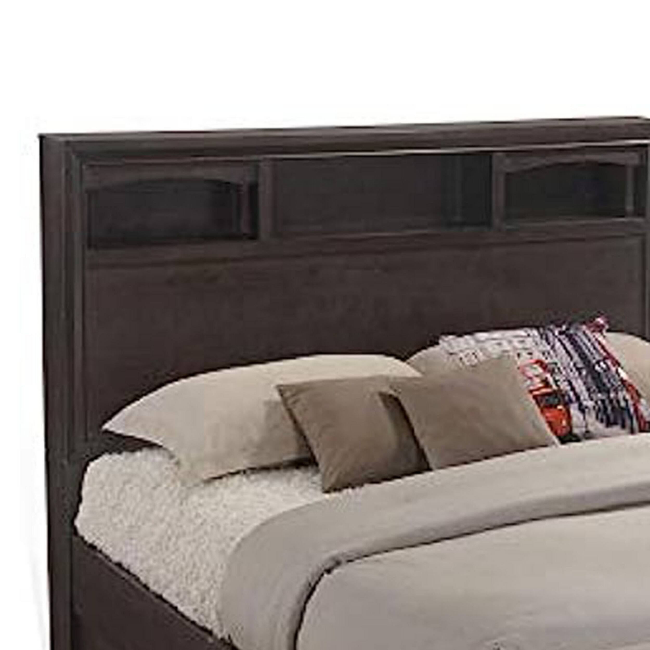 Alt View 3. Manhattan Lane - Queen Size Bed with 4 Storage Drawers, Bookcase Headboard - Brown.