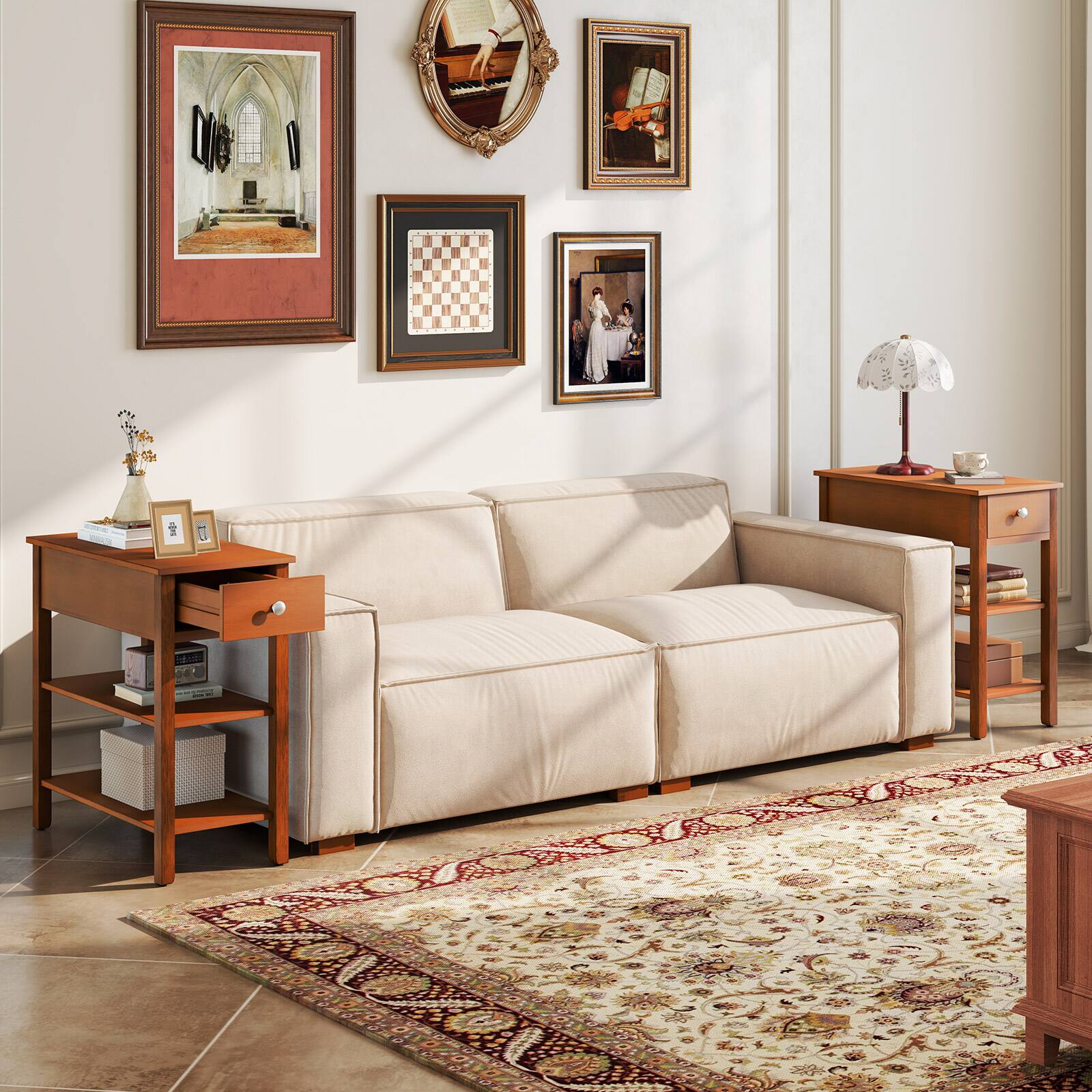 Alt View 9. Gymax - Gymax Narrow End Tables w/Drawer Shelves & Rubber Wood Legs Sofa Side Table Brown - Brown.
