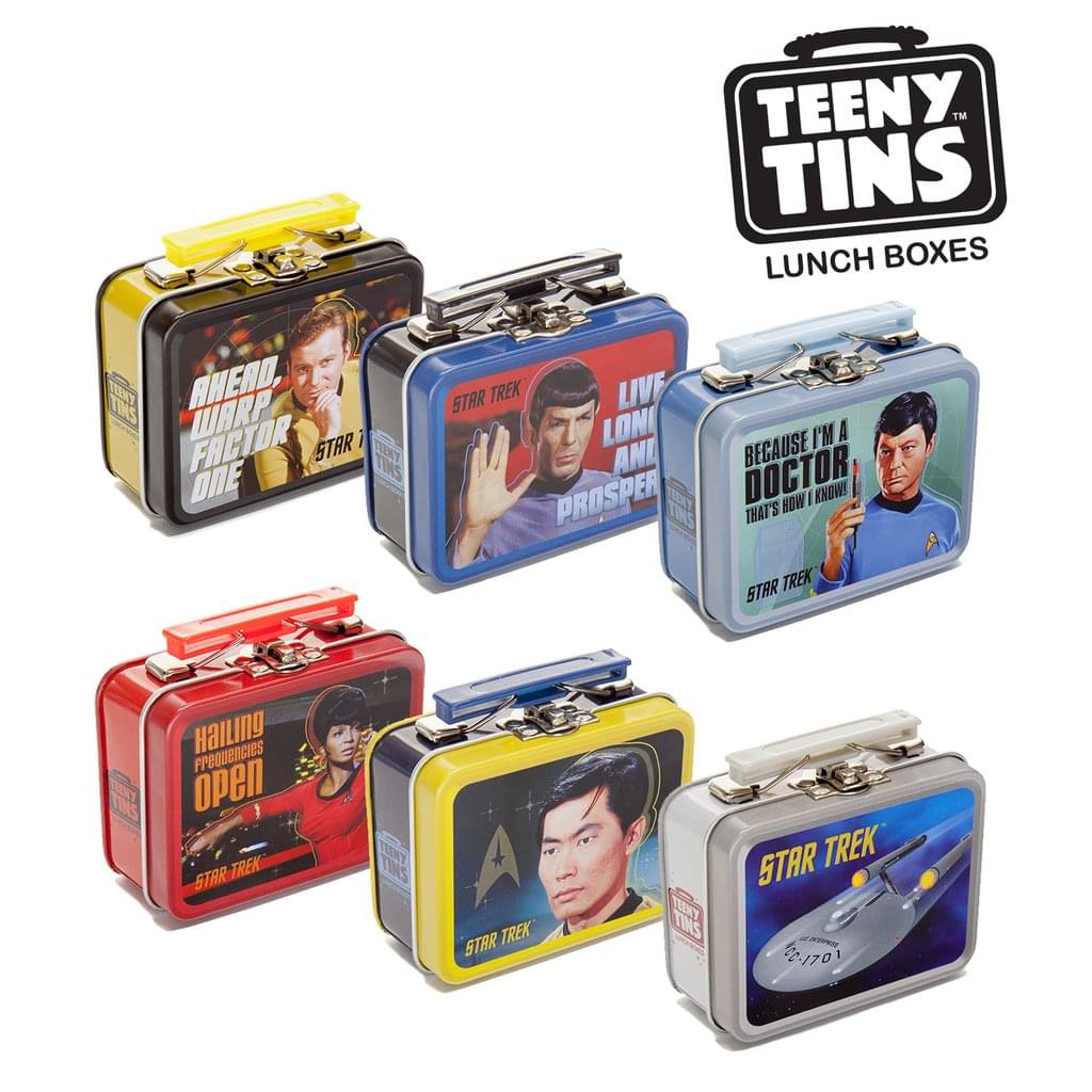 TEENY TINS LUNCH BOXES  
TEENY TINS AHEAD WARP FACTOR STAR TREK LIVE LONG AND PROSPER BECAUSE I'M A DOCTOR I KNOW THAT'S STAR TREK HAILING FREQUENCIES OPEN STAR TREK 22-1701