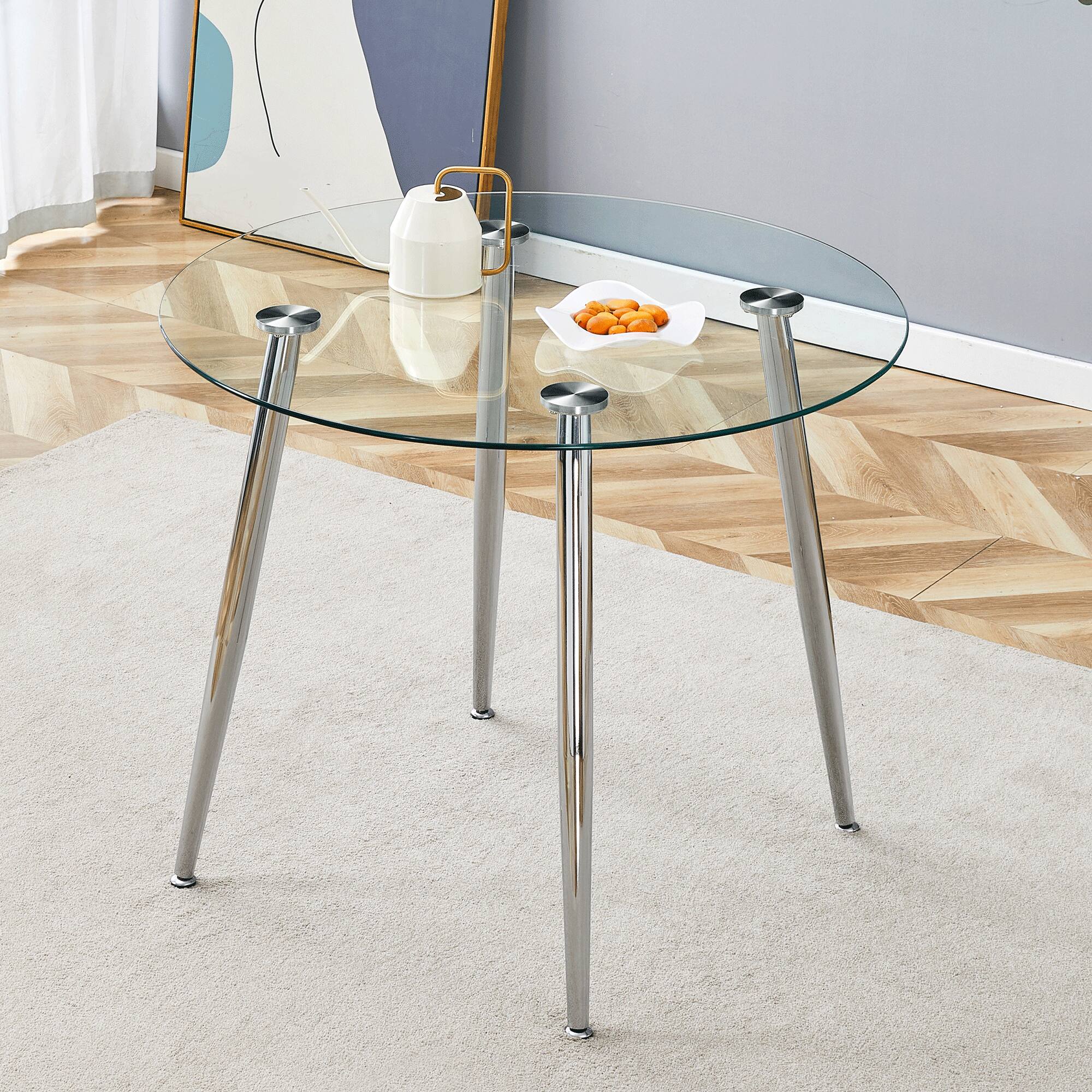 Alt View 1. Ecooso - Round dining table with glass top, silver metal legs, exquisite life, starting from the details - Transparent.