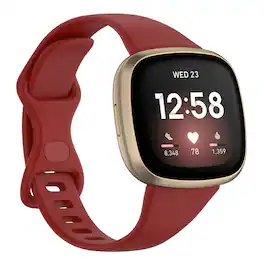 StrapsCo - Slim Active Strap Silicone Rubber Watch Band For Fitbit Sense 2 (Medium-Long) - Red