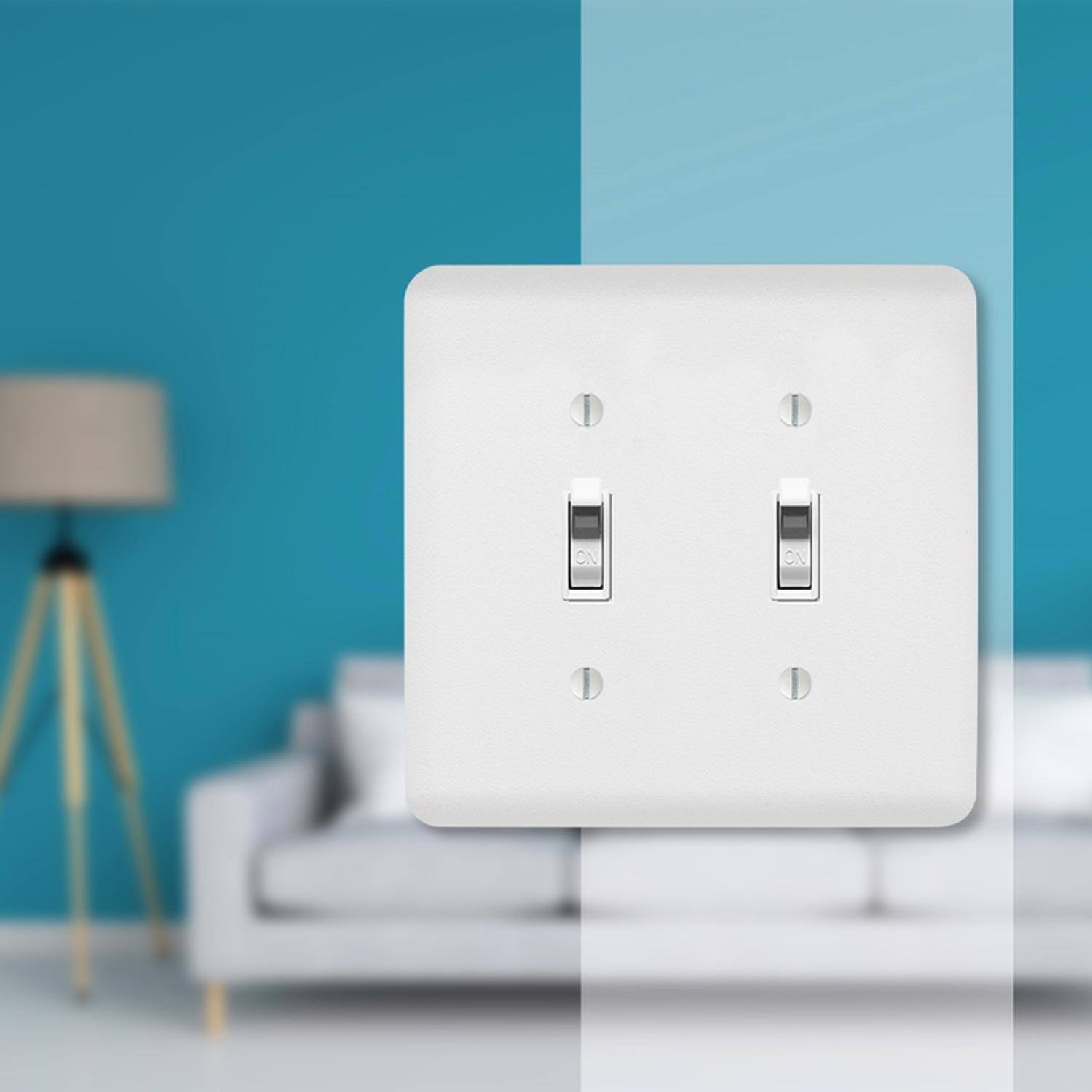 Angle. AMERELLE - Amerelle Capri Paintable Textured White 2 gang Stamped Steel Toggle Wall Plate 1 pk - White.