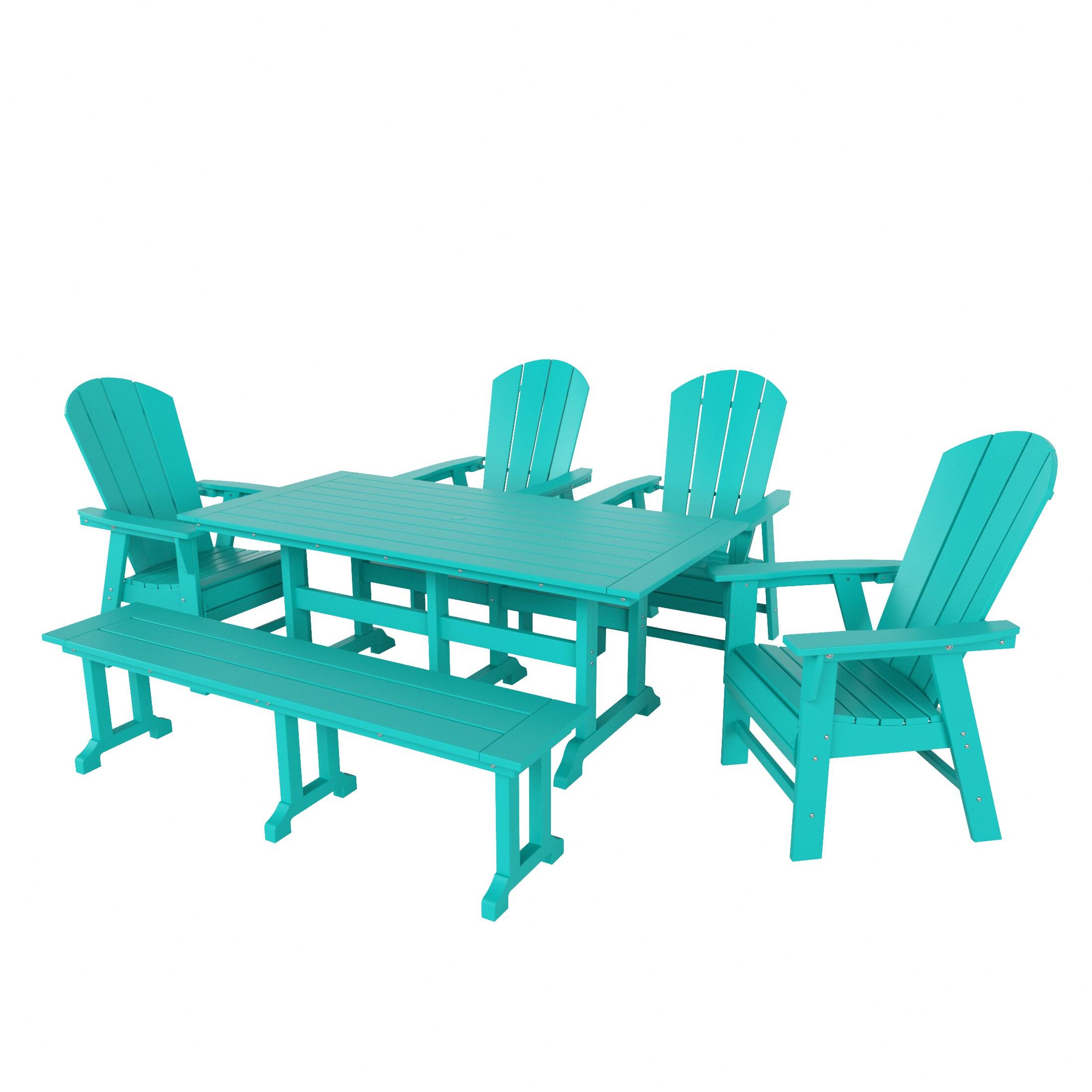 WestinTrends - Malibu 6 Piece Outdoor Patio Dining Table and Armchair Dining Bench Set - Turquoise price history on PriceWatchPro
