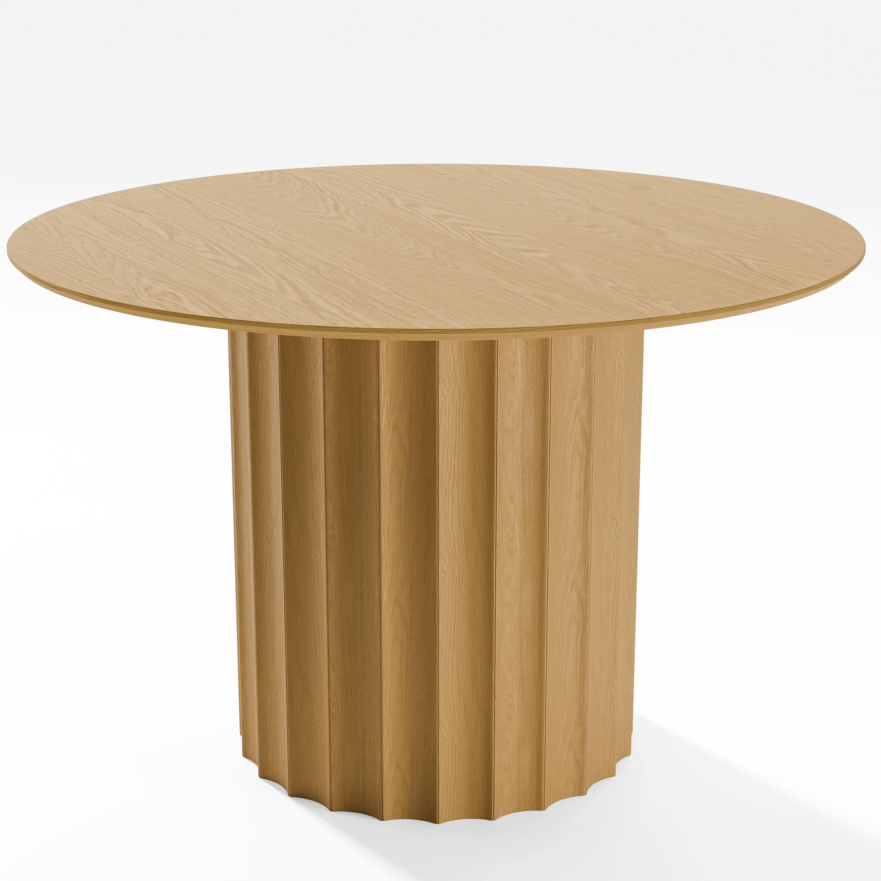 Alt View 5. PexFix - Minimalist Farmhouse Beveled Edge Round Solid Oak 46 in. Wide Fluted Base Kitchen & Dining Table Seats 4 - Natural.