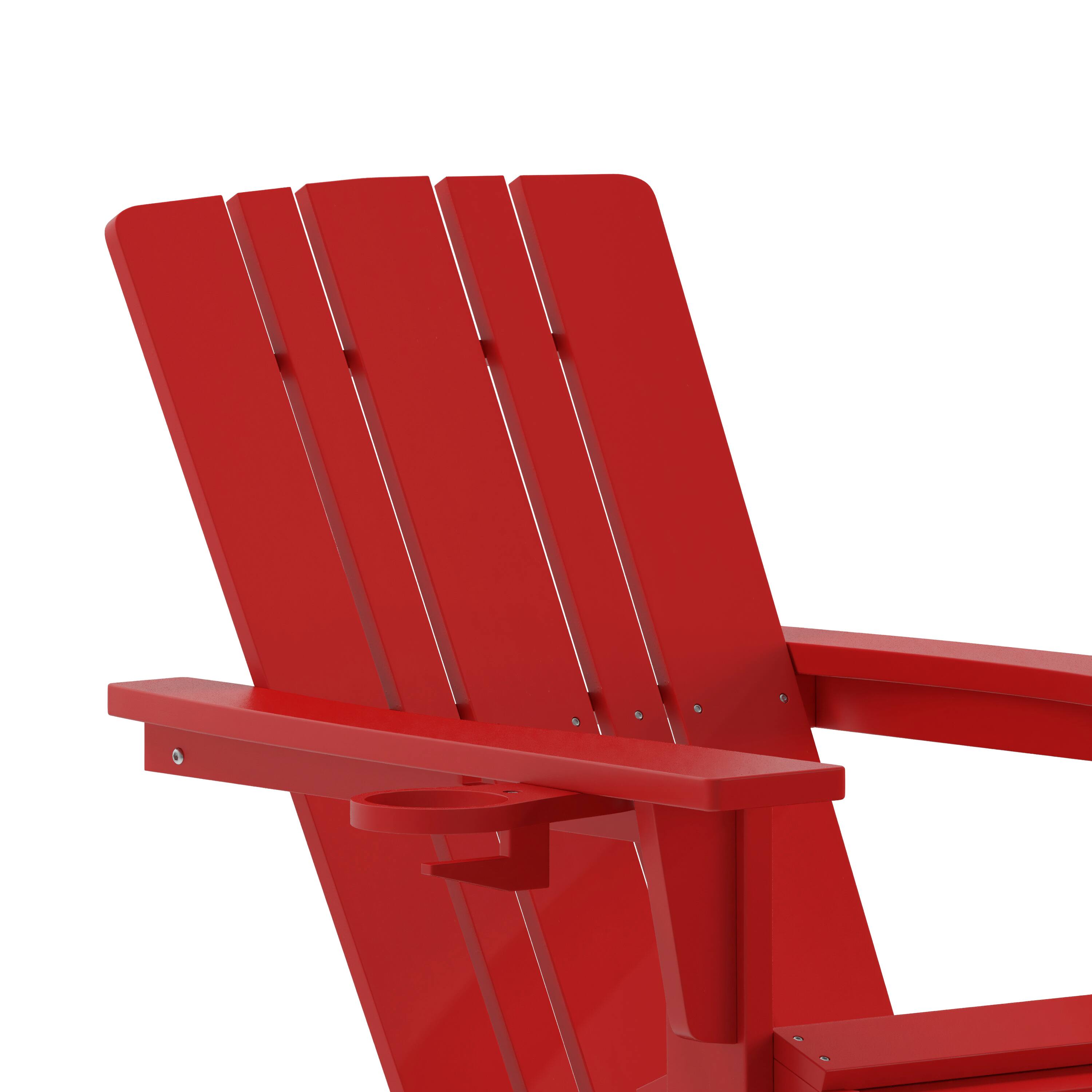 Alt View 10. Emma + Oliver - Haley Adirondack Chair with Cup Holder and Pull Out Ottoman, All-Weather HDPE Indoor/Outdoor Lounge Chair - Red.