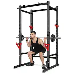 KERDOM - Squat Rack Pull Up Bar, Power Rack Cage, Adjustable Weight Lifting Stand for Home Gym, Squat Cage, 660lbs Capacity - Black