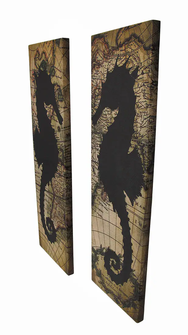 Zeckos Set Of 2 Seahorse Silhouette Old World Map Canvas Wall Hangings zeckos-set-of-2-seahorse-silhouette-old-world-map-canvas-wall-hangings