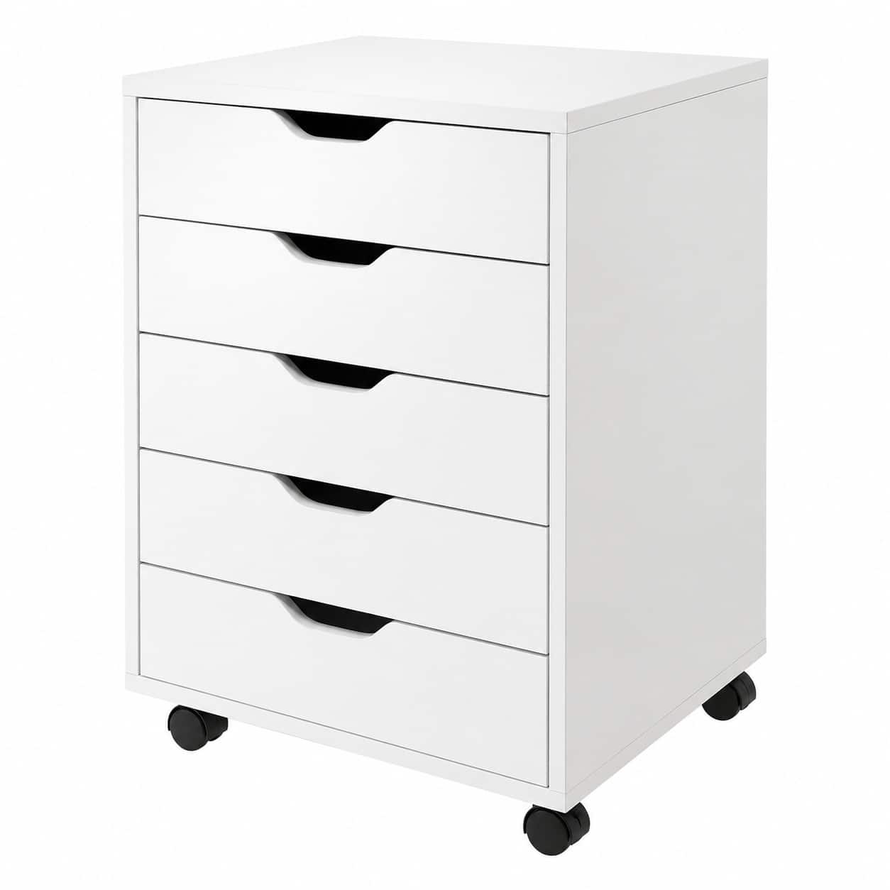 FurniFact - Composite Wood Home Office Floor Cabinet with Rolling Storage Drawers - White