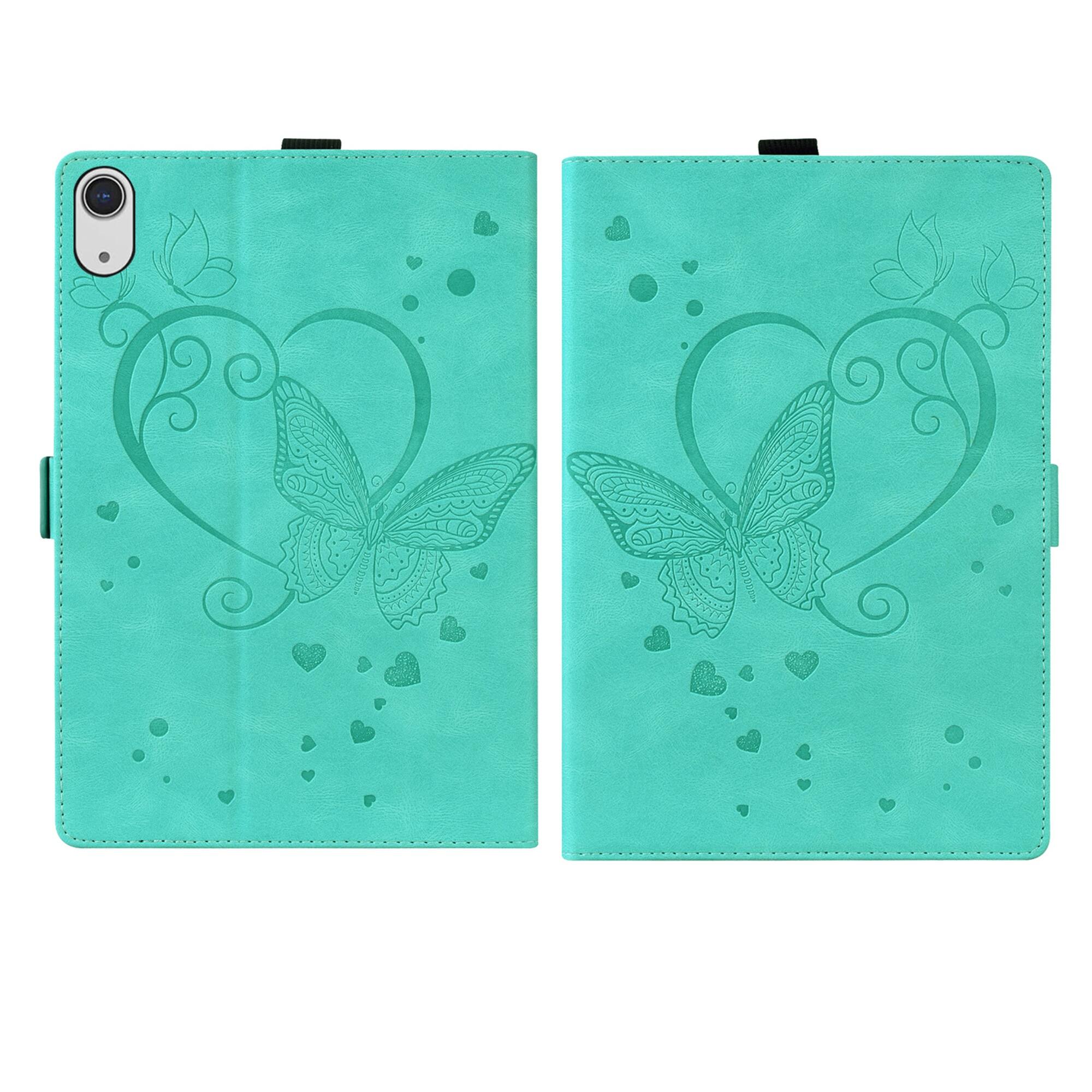 Left. Dteck - For Apple iPad (A16) 11" 2025 & iPad 10th 2022 PU Leather Embossed Butterfly Folio Case+Card Holder Flip Stand Cover - Green.