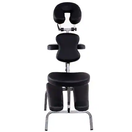 Front. Gymax - Gymax Portable Pad Travel Massage Tattoo Spa Chair PU Leather - black.