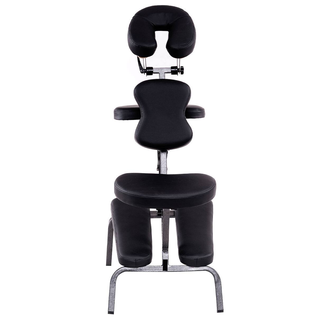 Front. Gymax - Gymax Portable Pad Travel Massage Tattoo Spa Chair PU Leather - black.