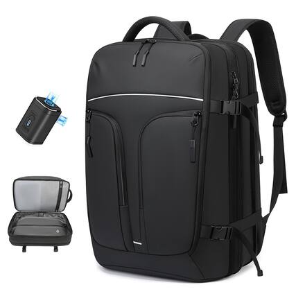 Front. Cozy Serene - Travel Carry On Backpack 50l Expandable Flight Approved Backpacks 17.3 Inch Laptop And Usb Charging Port Bags Water - Black-47l(5-7days Travel With Pump)-Vacuum.