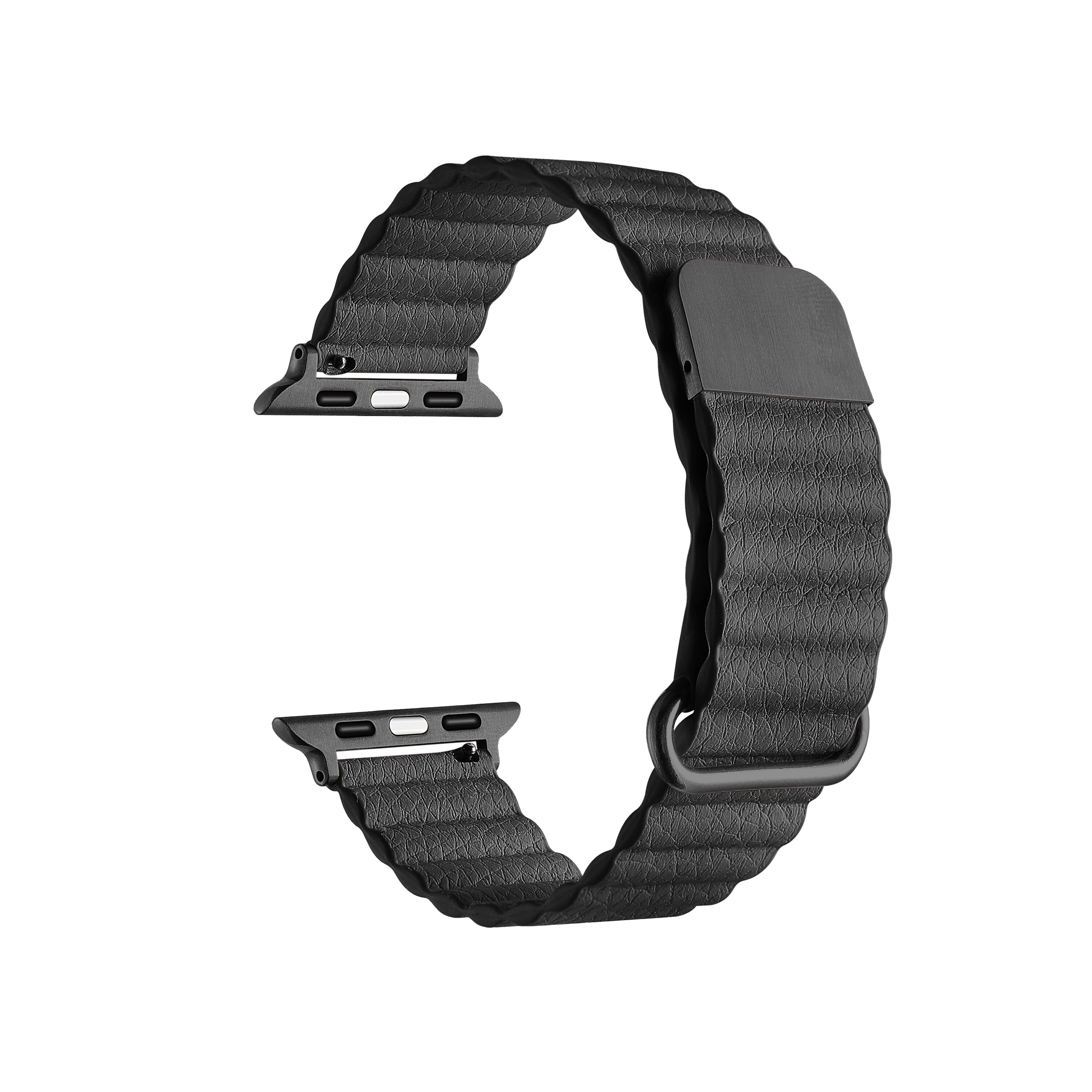 Angle. Posh Tech - Dakota Magnetic Leather Band for Apple Watch - Black.