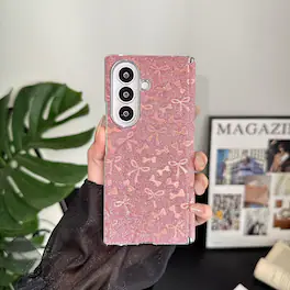 Dteck - Glitter Electroplated Frame Phone Case for Samsung Galaxy Z Fold8 Ultra, Faux Leather Rigid Plastic Magnetic Hinge Cover - Pink