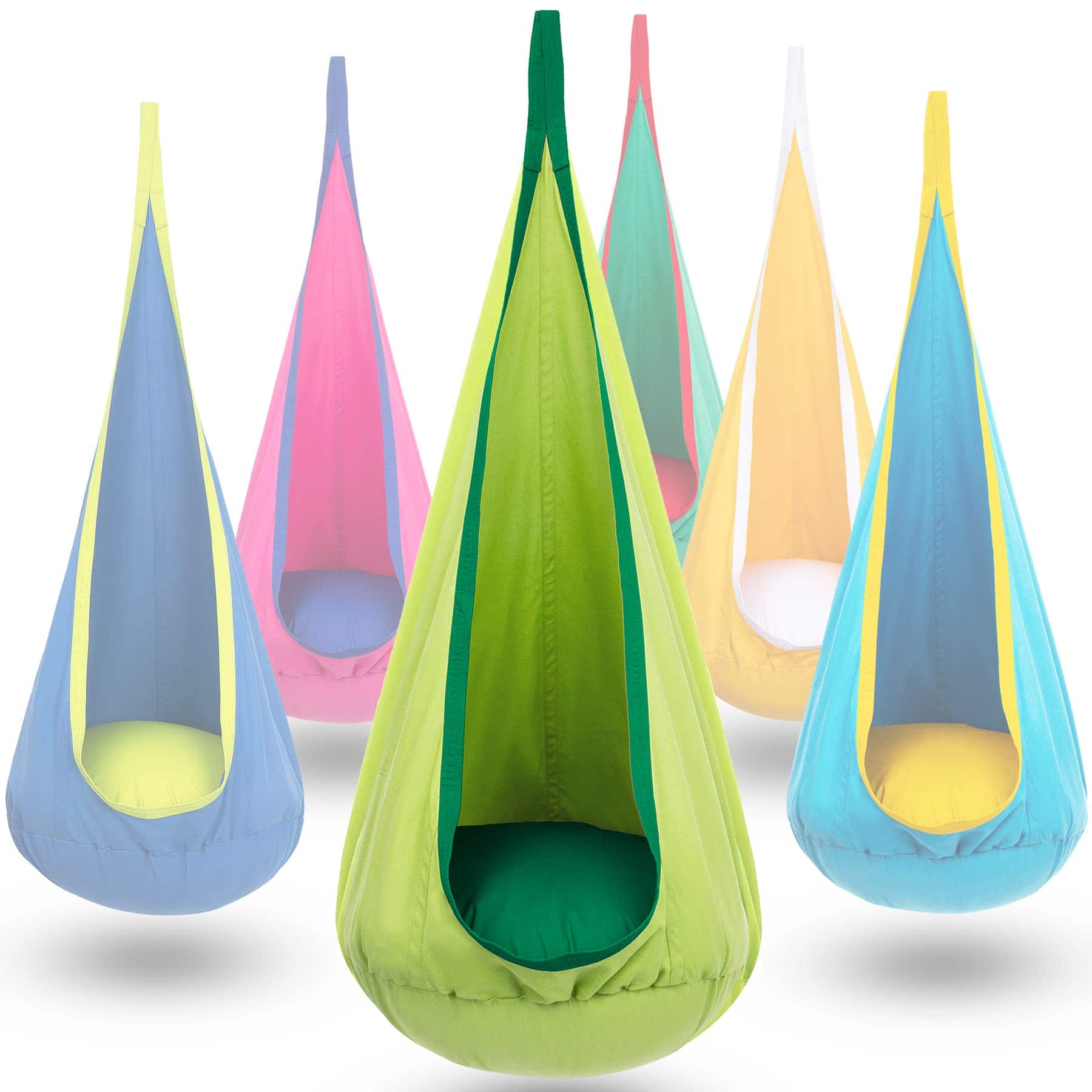 Front. JETRANSPORT - Pod Swing Seat Hanging Hammock Chair With Inflatable Pillow Sensory Pocket For Outdoor And Indoor (blue - Green.