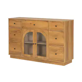 Boyel Living - Large Entryway Storage Cabinet with Two Doors Seven Drawers Wood Buffet Sideboard - Natural