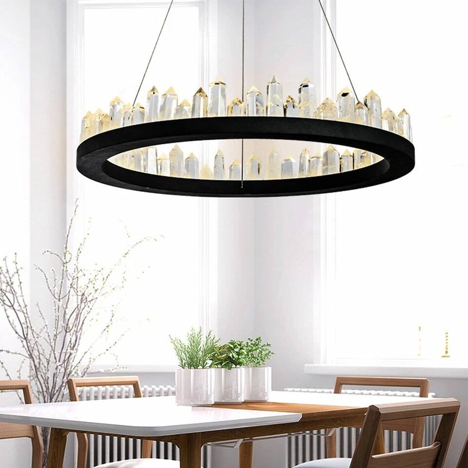 Alt View 1. Home Collection - K9 Crystal Round LED Pendant Chandelier Ring Ceiling Light 31in Modern Fixture.
