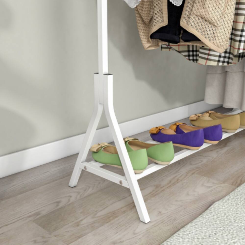 Left. LUCKY ONE - Freestanding Single Pole Garment Rack w/ Shoe Storage Shelf White - White.