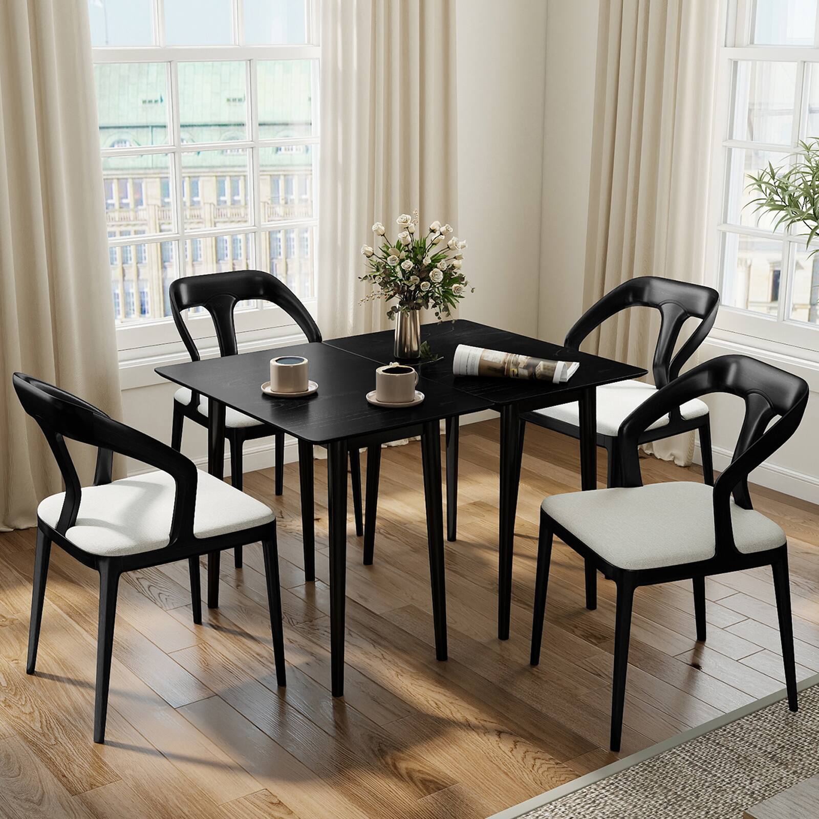 Alt View 4. Costway - Costway 1 PCS 34" Rectangular Wooden Dining Table with Rubber Wood Legs for Apartment Breakfast - Black.