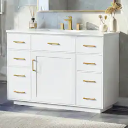 JUJABU - Freestanding 48'' Bathroom Vanity with Sink Top,7 Drawers,1 Door and Soft Close Hinges - White