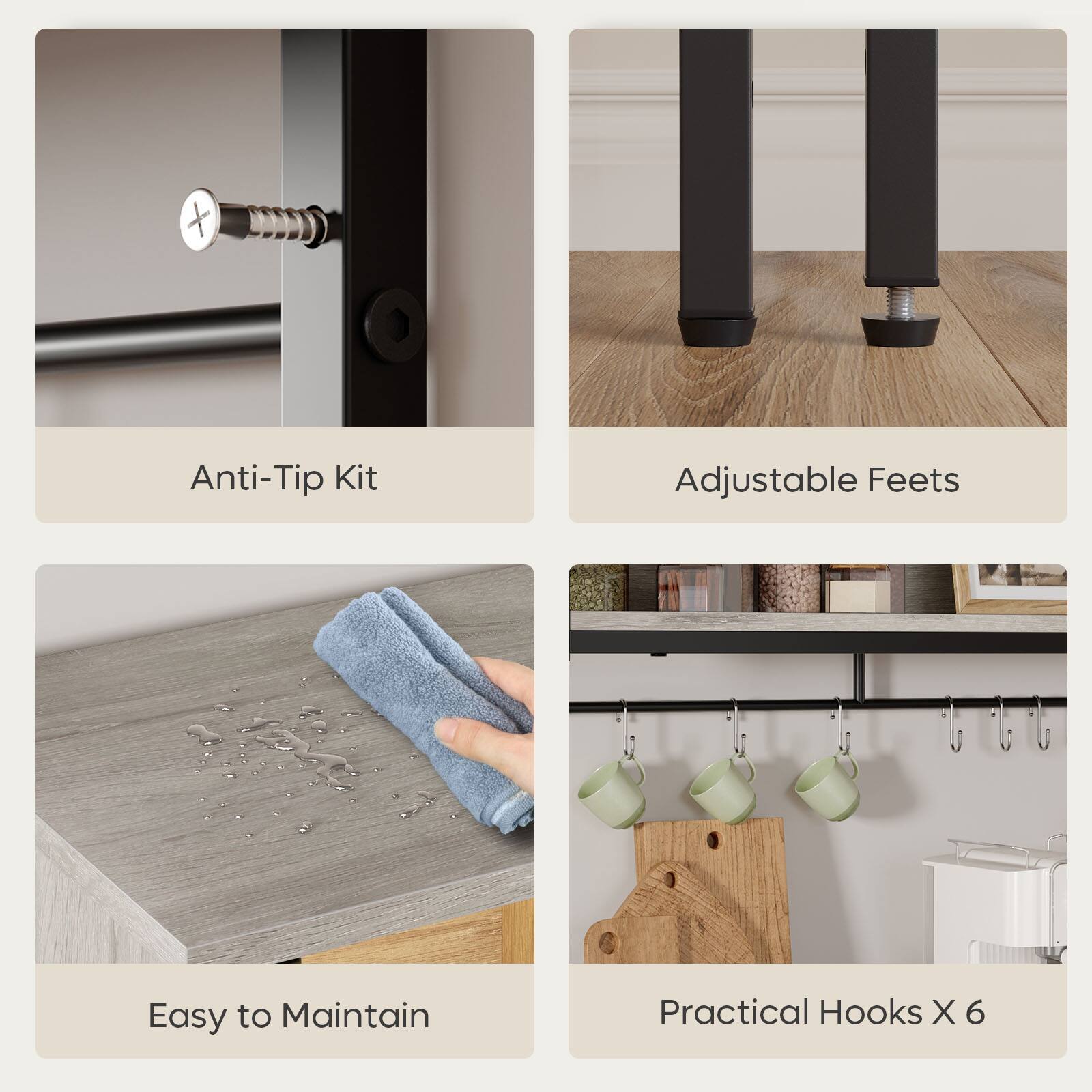 Anti-Tip Kit  
Adjustable Feet  
Easy to Maintain  
Practical Hooks X 6