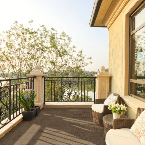 Alt View 7. Winado - 27PCS Plastic Interlocking Deck Tiles 11.8x11.8" Flooring Tiles for Indoor Outdoor Patio Porch Poolside Balcony Backyard - Light Coffee & 5 Vertical Lines.