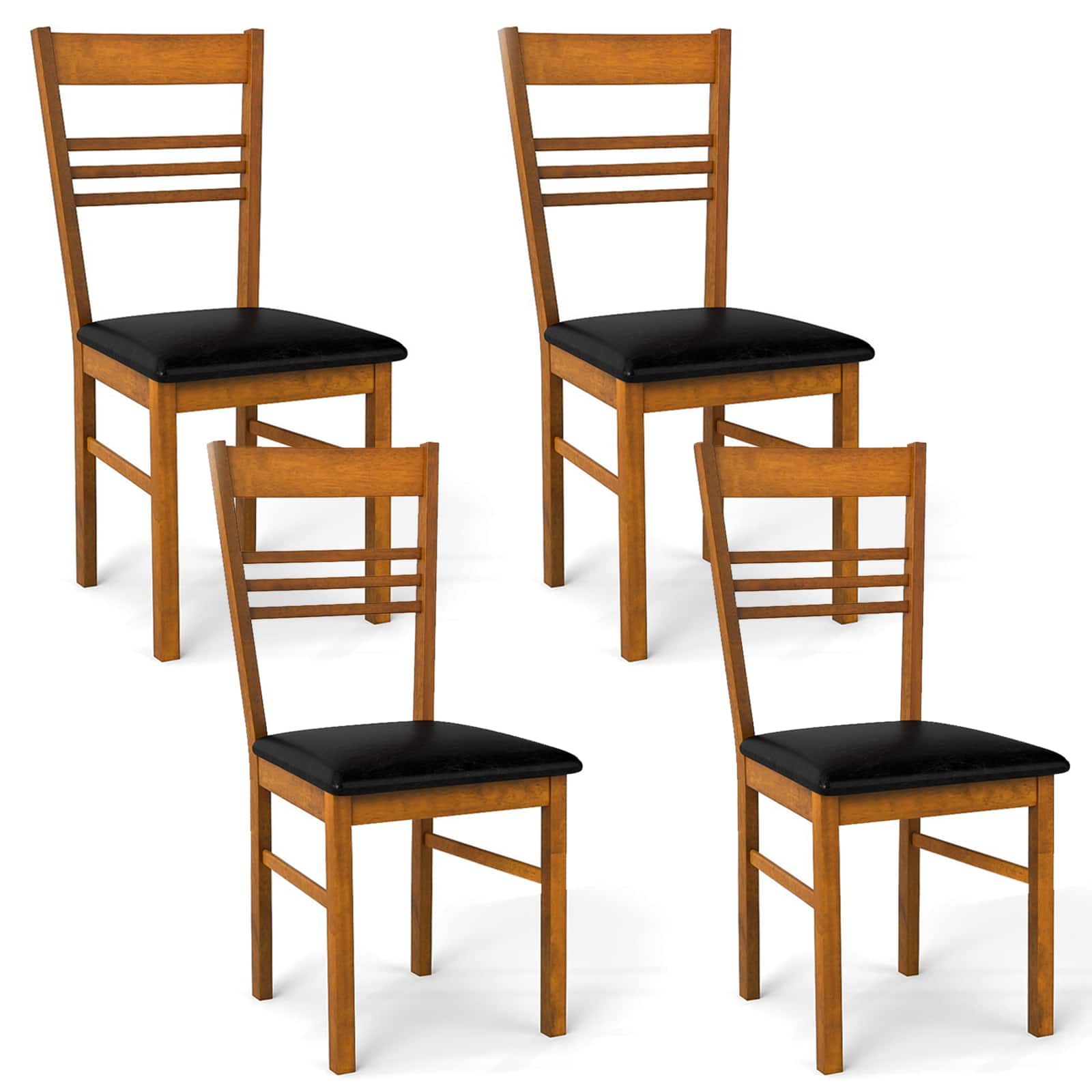 Gymax - Wood Dining Chairs Set of 4 w/Rubber Wood Frame Padded Seat & Slatted Backrest Walnut - Brown