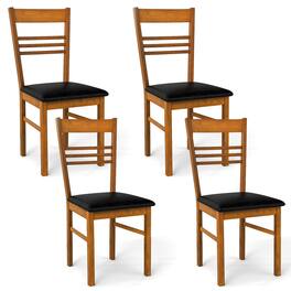 Gymax - Wood Dining Chairs Set of 4 w/Rubber Wood Frame Padded Seat & Slatted Backrest Walnut - Brown