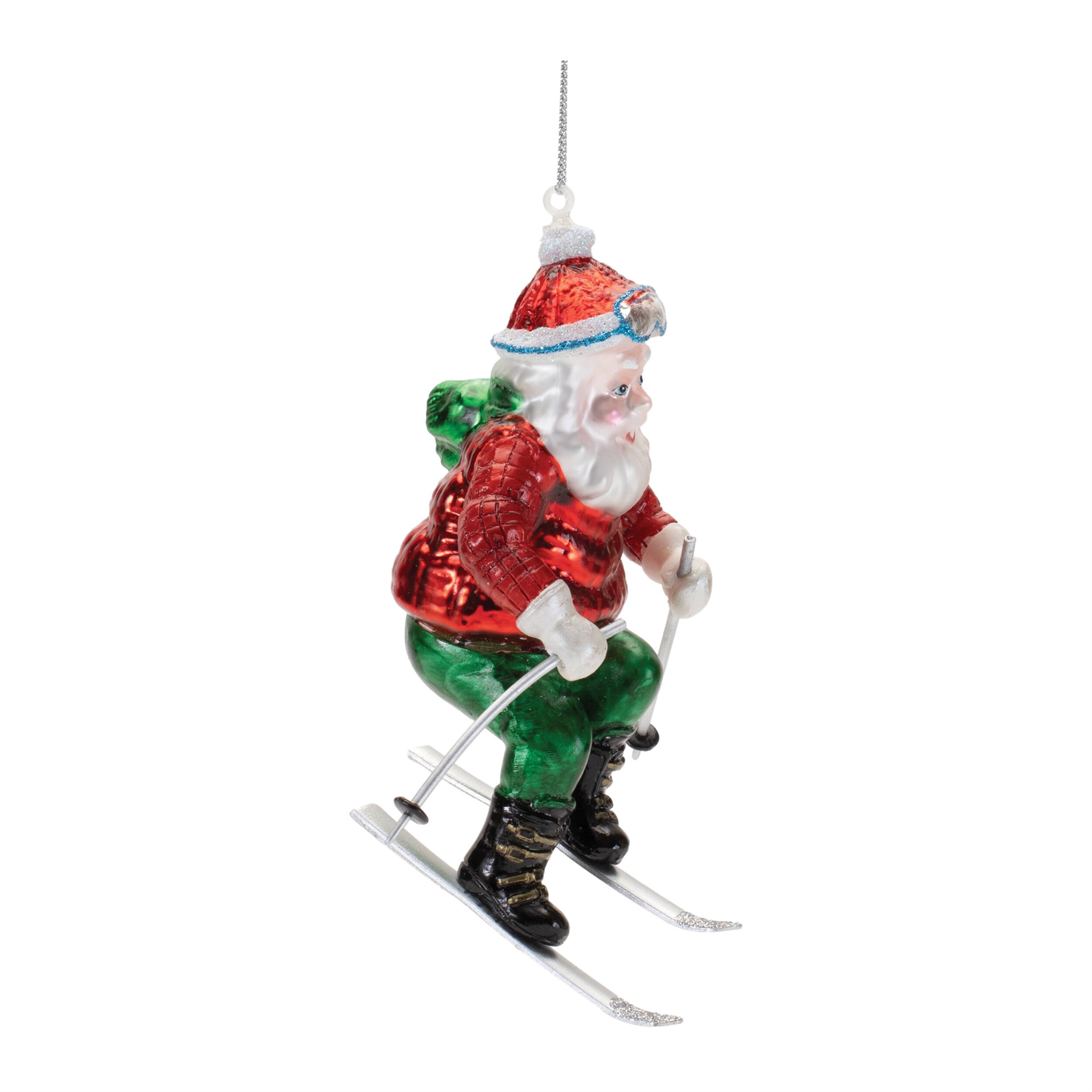 Left. BreeBe - Glass Skiing Santa Oranment (Set of 6) - White, Red, Green.