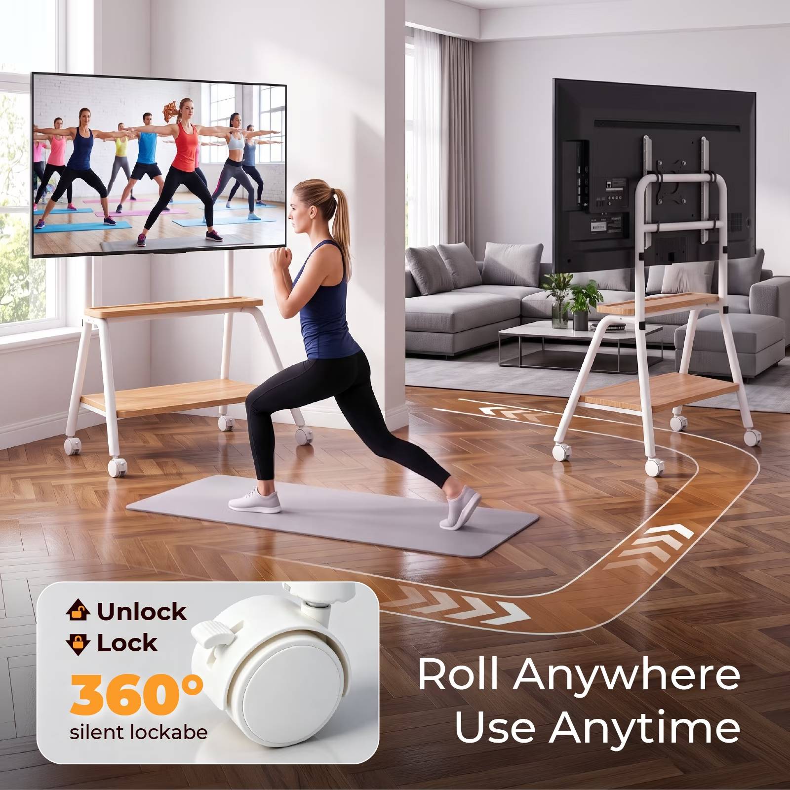 Unlock Lock 360° silent lockable  
Roll Anywhere Use Anytime