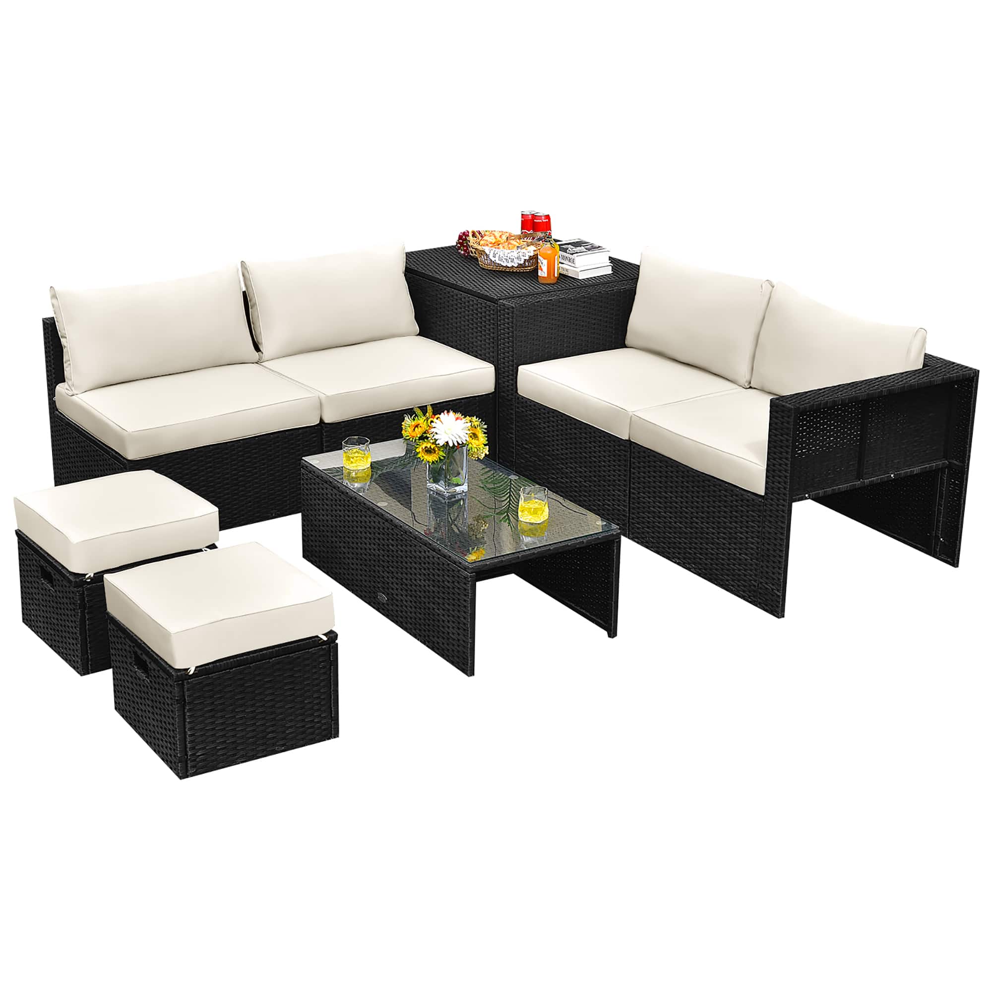 Costway - 8-Piece Patio Furniture Set Outdoor PE Wicker Conversation Set - Off White