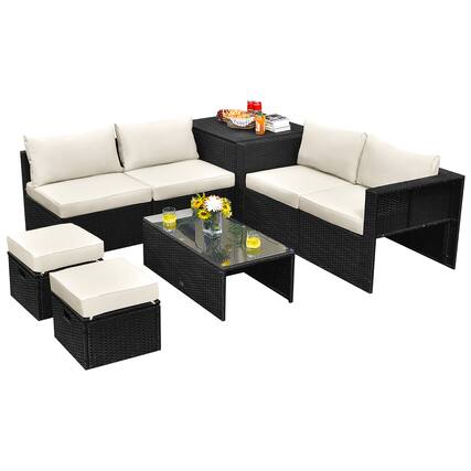 Front. Costway - Costway 8-Piece Patio Furniture Set Outdoor PE Wicker Conversation Set - Off White.