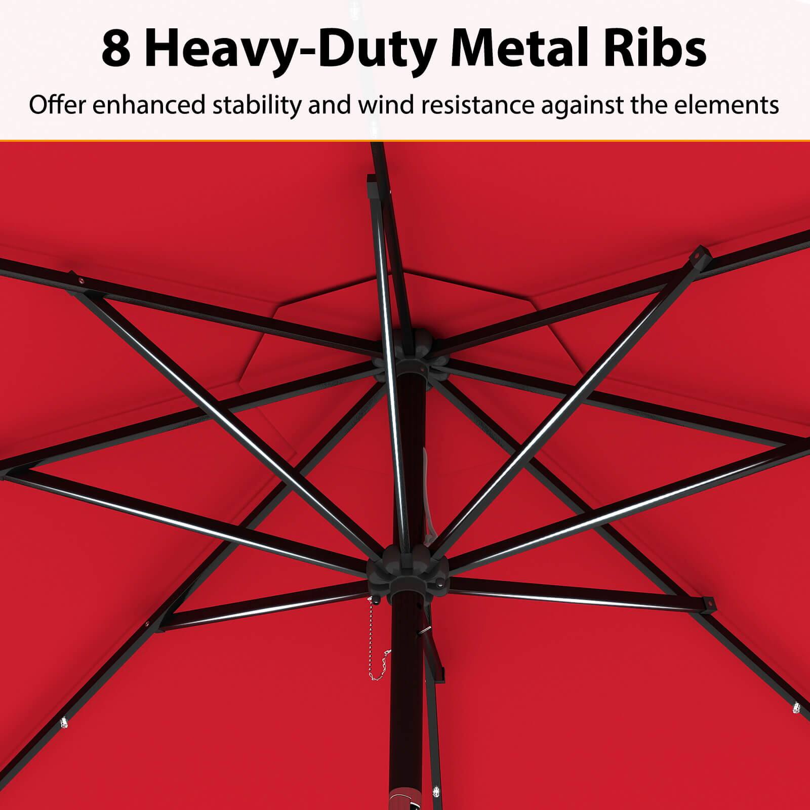 8 Heavy-Duty Metal Ribs  
Offer enhanced stability and wind resistance against the elements