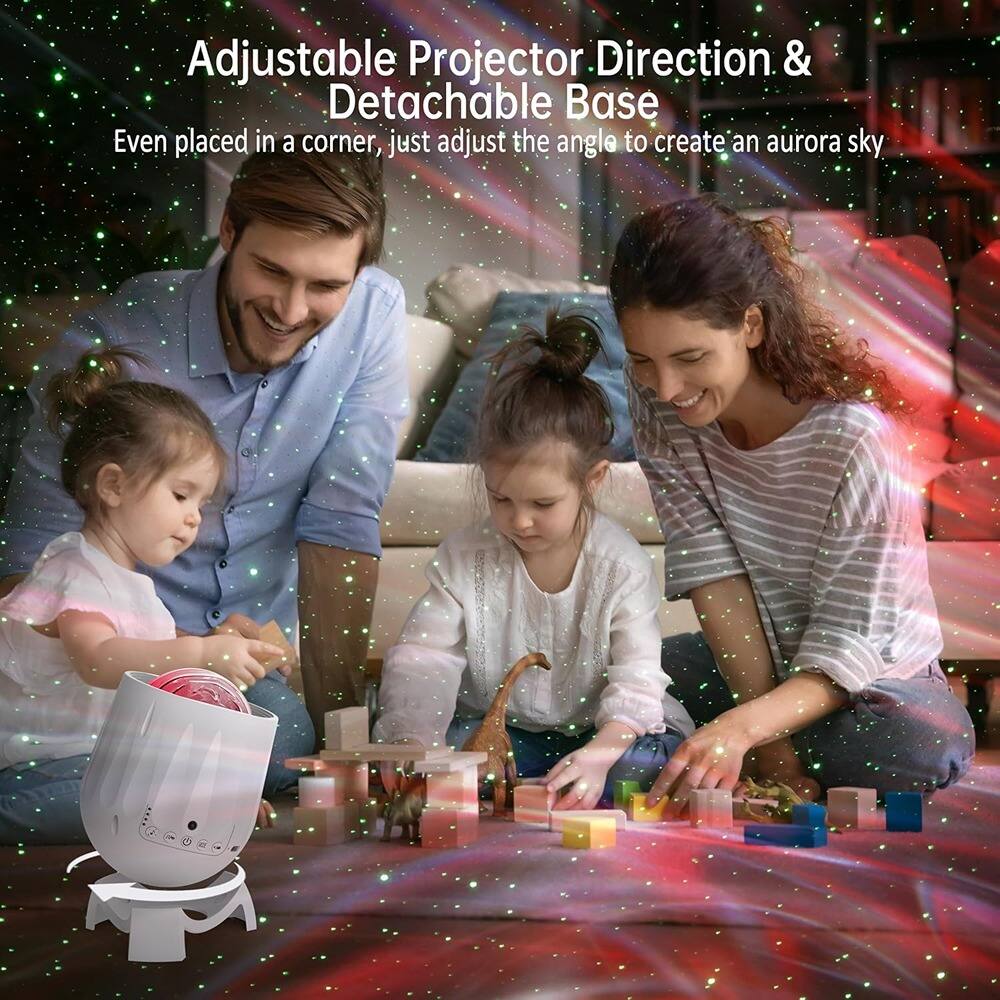 Adjustable Projector Direction & Detachable Base

Even placed in a corner, just adjust the angle to create an aurora sky
