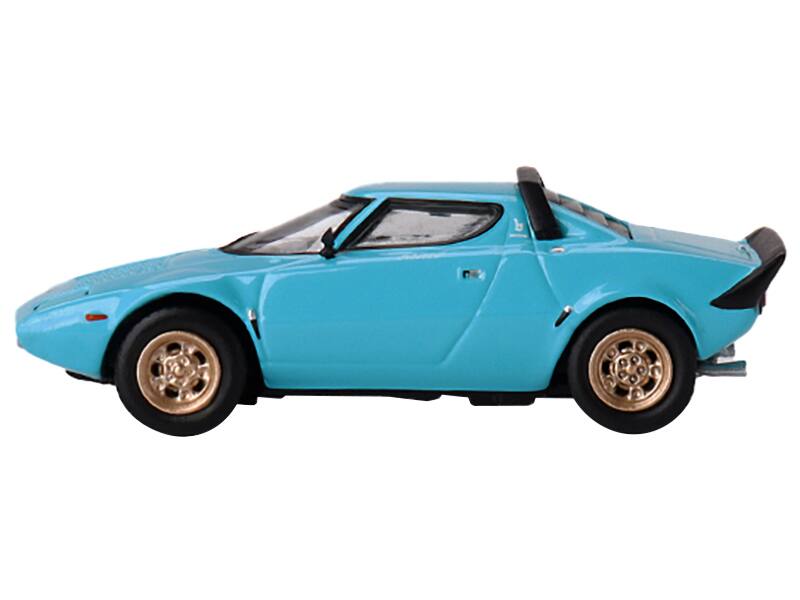 Angle. Mini GT - Lancia Stratos HF Stradale Azzuro Chiaro Blue Limited Edition to 1800 pieces Worldwide 1/64 Diecast Model Car by Mini GT - Blue.