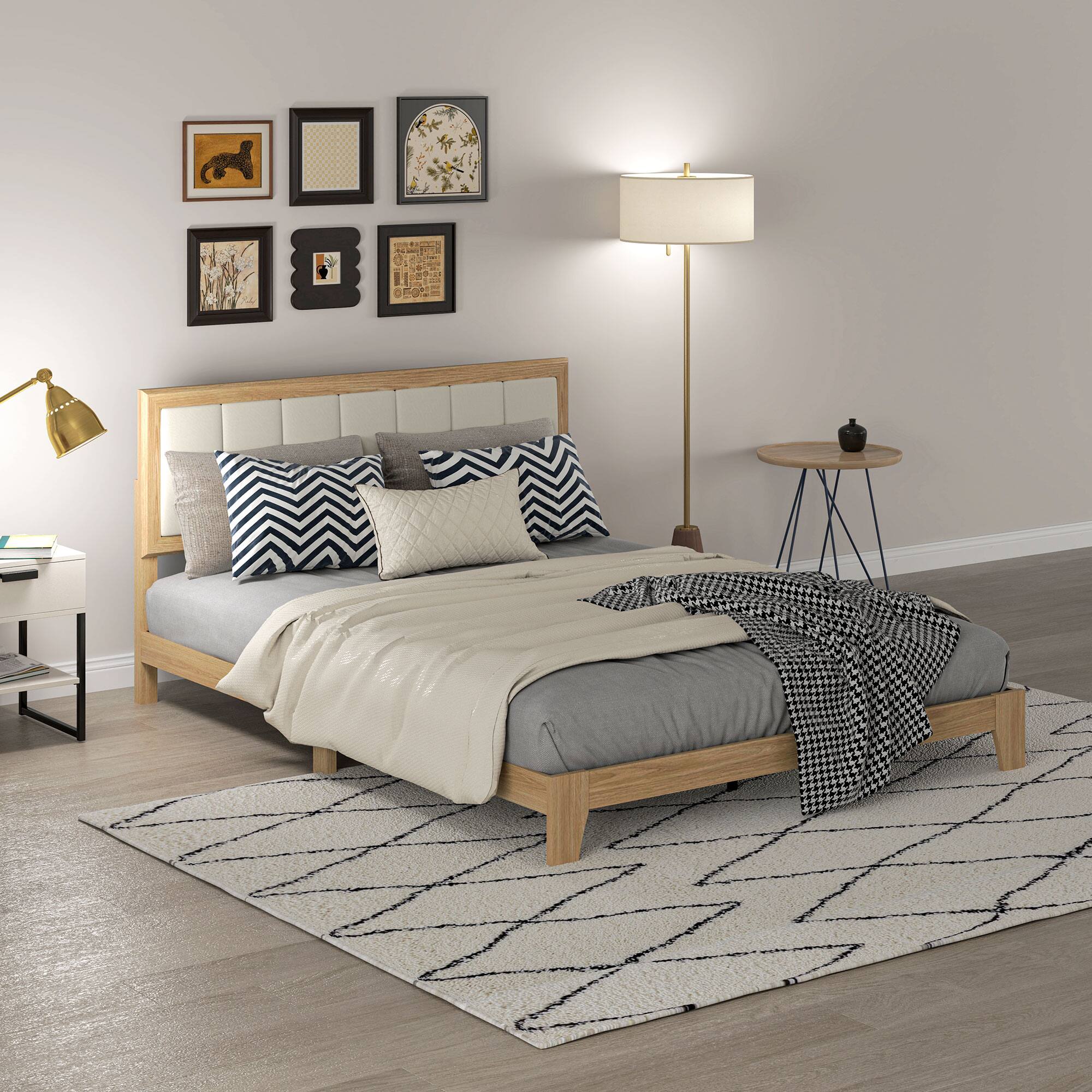 Alt View 8. Homcom - Bed Frame with Headboard Queen Platform Bed Frame with Wooden Slats No Box Spring Needed Easy Assembly - Natural.