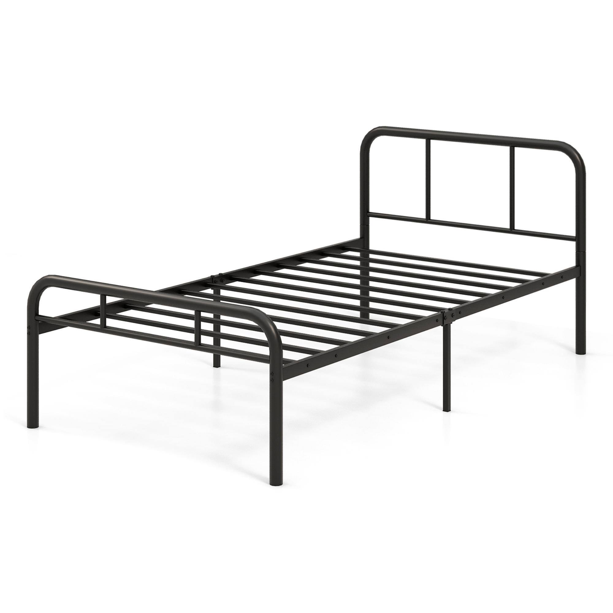 Alt View 1. Gymax - Gymax Twin Bed Frame Metal Platform Bed Base w/ Headboard & Footboard Under Bed Storage - Black.